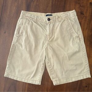 American Eagle Classic Shorts Men's 30 Chino Khaki Tan Flat Front 9.5" Inseam